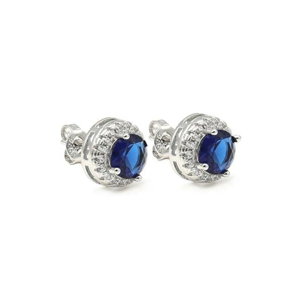 Say It With Sapphire Round Stone Halo Earrings - Silver