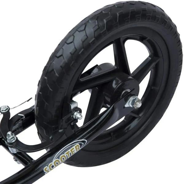 Black scooter wheel with treaded EVA-style tire and metal spoke hub