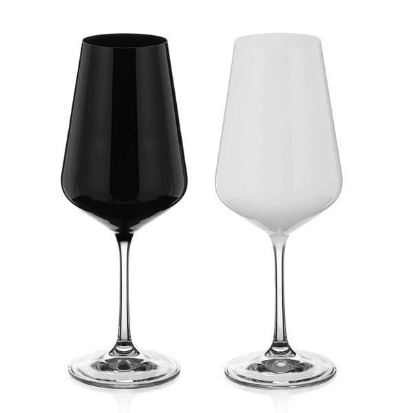 Diamante Black and White Painted Wine Glasses - Set of 2