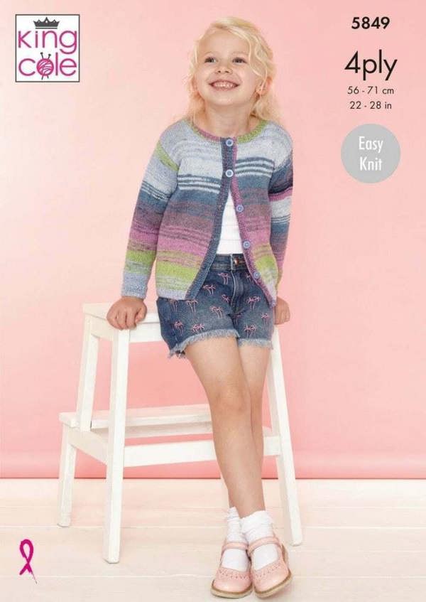 King Cole Summer 4 Ply Knitting Pattern 5849, Cardigans, Tops for Kids, 22 - 28 Inches - Easy