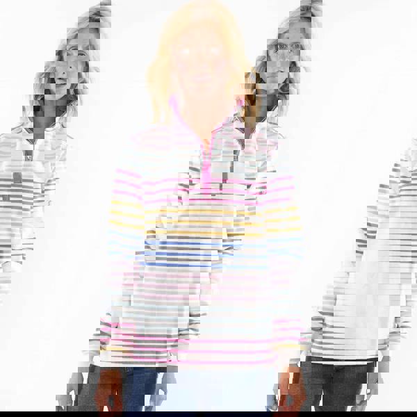 Lazy Jacks Women's Striped Quarter Zip Sweatshirt - Rainbow