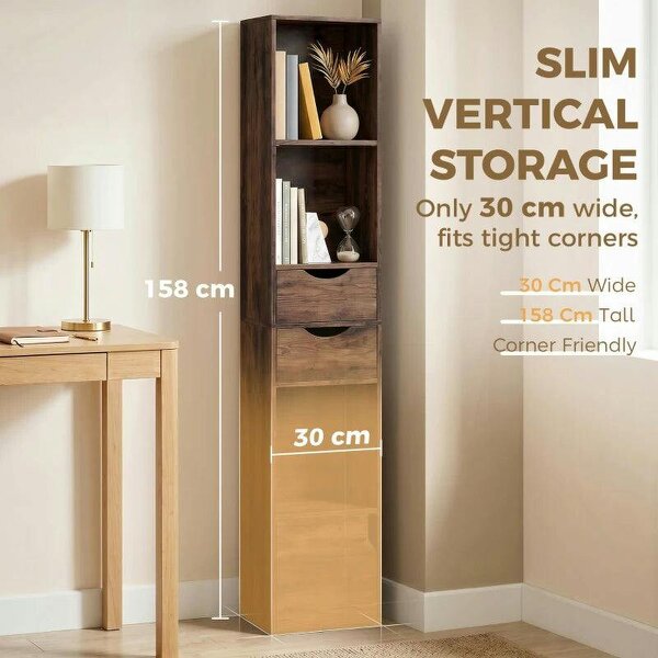 Bookcase with Drawers Adjustable Shelf Bookshelf with 2 Drawers and Cabinet 158 cm Rustic Brown