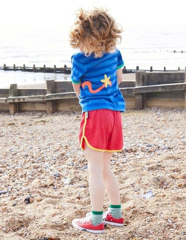 Organic Octopus Applique Dark Blue Striped T-Shirt - Toby Tiger UK Retail