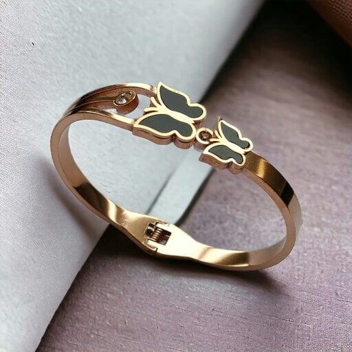The Colourful Aura Rose Gold Dual Butterfly Slim Magnetic Design Bangle Bracelet