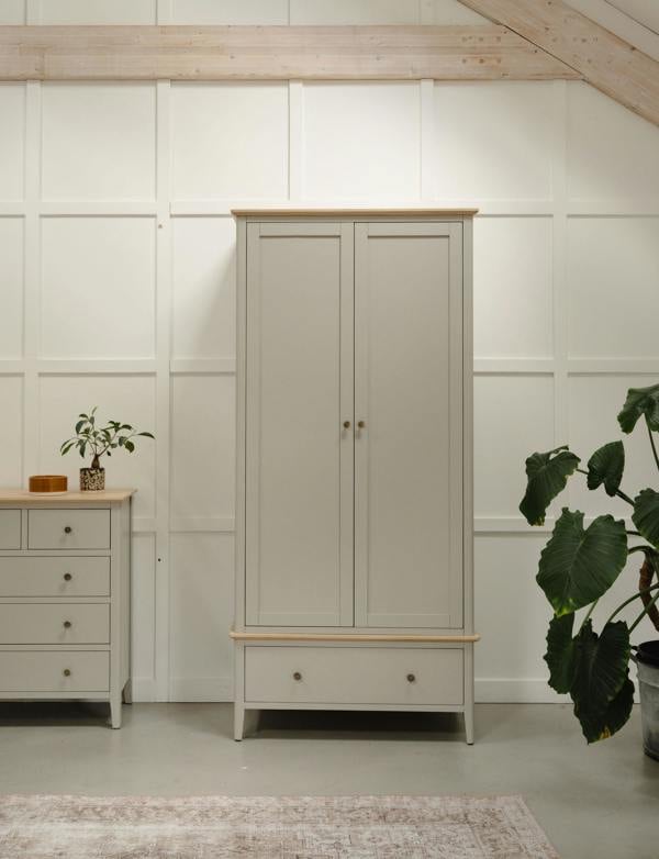 Pembroke Double Wardrobe with Oak Top Modern 2 Door Wooden Storage