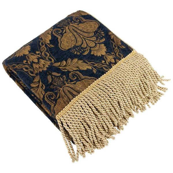 Paoletti Shiraz Traditional Jacquard Throw - Navy/Gold - 