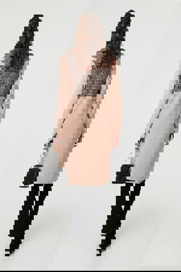 Beige | Printed Fringed Scarf Detail Long Jacket