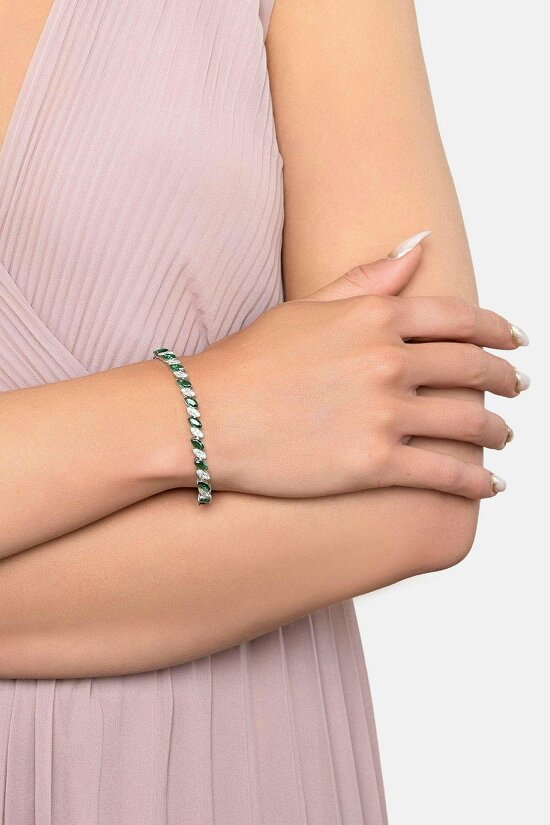 Latelita Viscountess Tennis Bracelet Emerald Silver