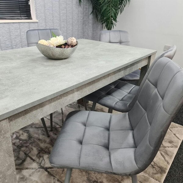 Kosy Koala Modern Stone Grey Effect Dining Table Set With 6 Velvet Chairs Dining Room Furniture Set