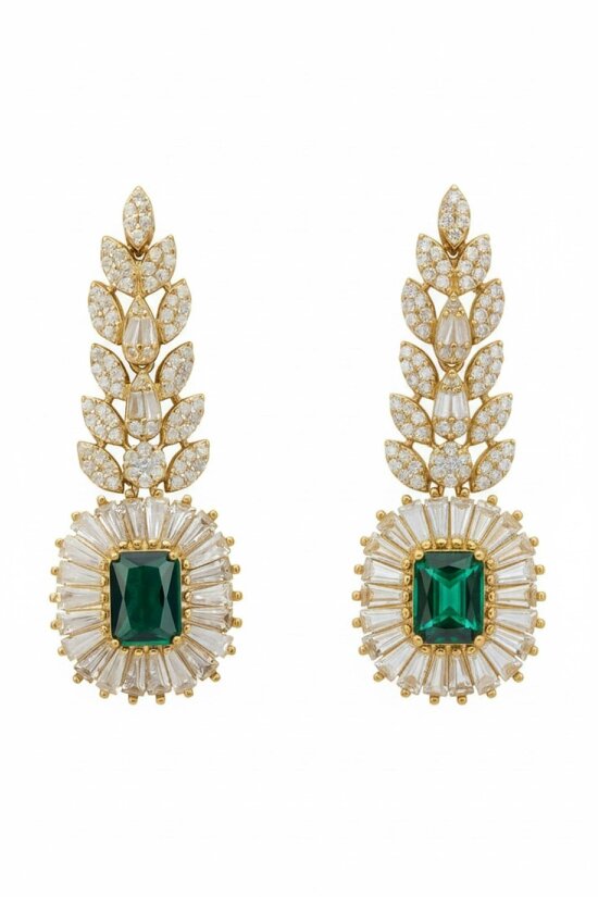 Latelita Countess Gemstone Drop Earrings Emerald Gold
