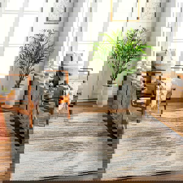 Livabliss San Francisco-Abstract Brown Taupe Yellow Modern Marble Rug