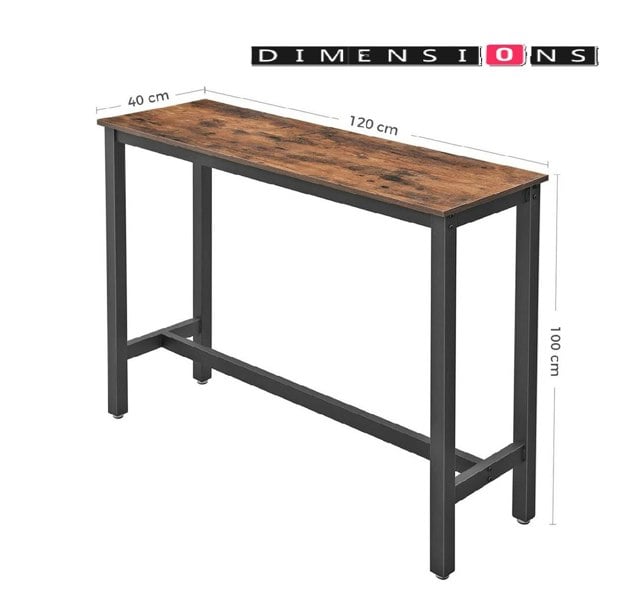 Modcraft Bar Table Desk, Industrial Style, 120x40x100 cm, Vintage Brown and Black, Sturdy Metal Frame