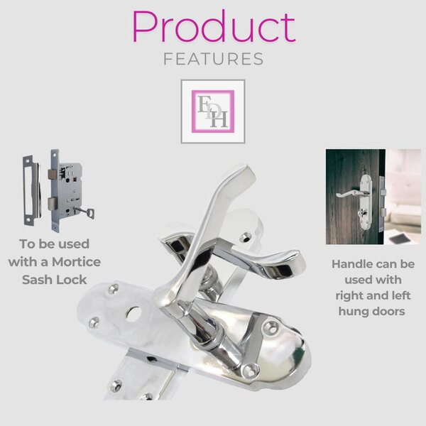 EDH Door Hardware "Epsom Door Handle Set – Chrome Internal Lock Door Handles (170mm x 42mm)