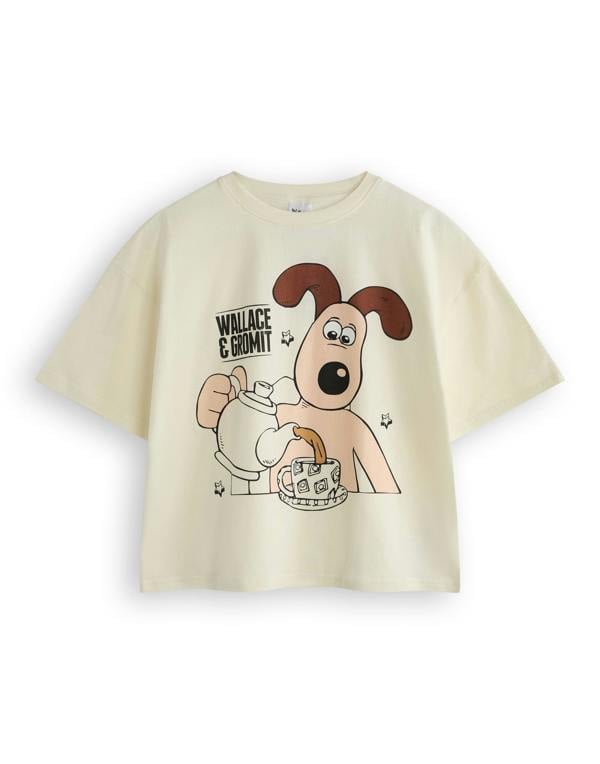 Wallace And Gromit Womens Off-White Tea Time Short Sleeve Long Leg Pyjama Set