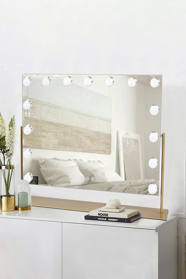 Living and Home 15 LED Lights Bulbs Adjustable Angle Hollywood Vanity Mirror Dressing Tabletop,3 Lighting Modes Lighted