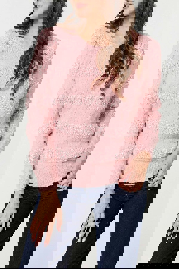 Pink | Textured Long Sleeve Knit Jumper
