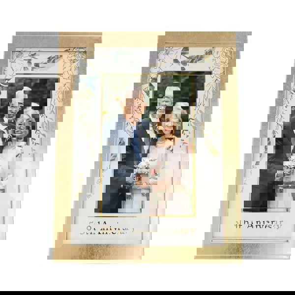 Modern 50th Anniversary 4x6 Frame in Brushed Gold with Floral Decor Image 3