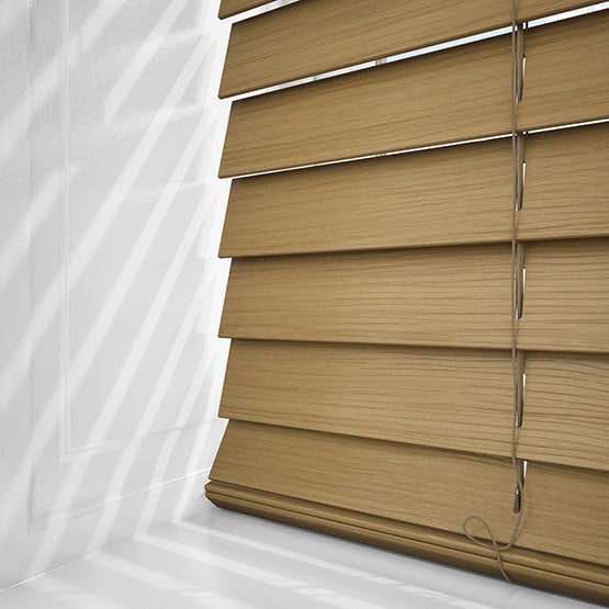 NewEdgeBlinds 100cm Sahara Oak Faux Wood Fine Grain Venetian Blinds with Strings