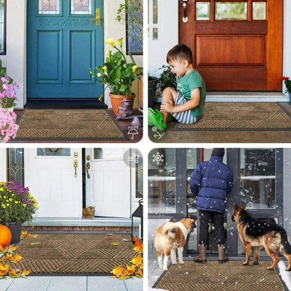 Anyhouz Anymat Doormat Brown Geometric Rubber Non Slip Dirt Trap Absorbent Mat