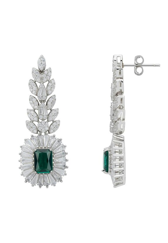 Latelita Countess Gemstone Drop Earrings Emerald Silver