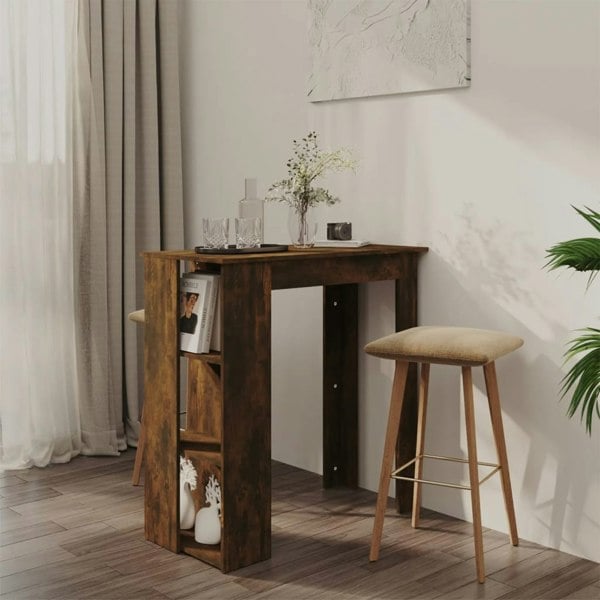 Berkfield Bar Table with Shelf Smoked Oak 102x50x103.5 cm Engineered Wood