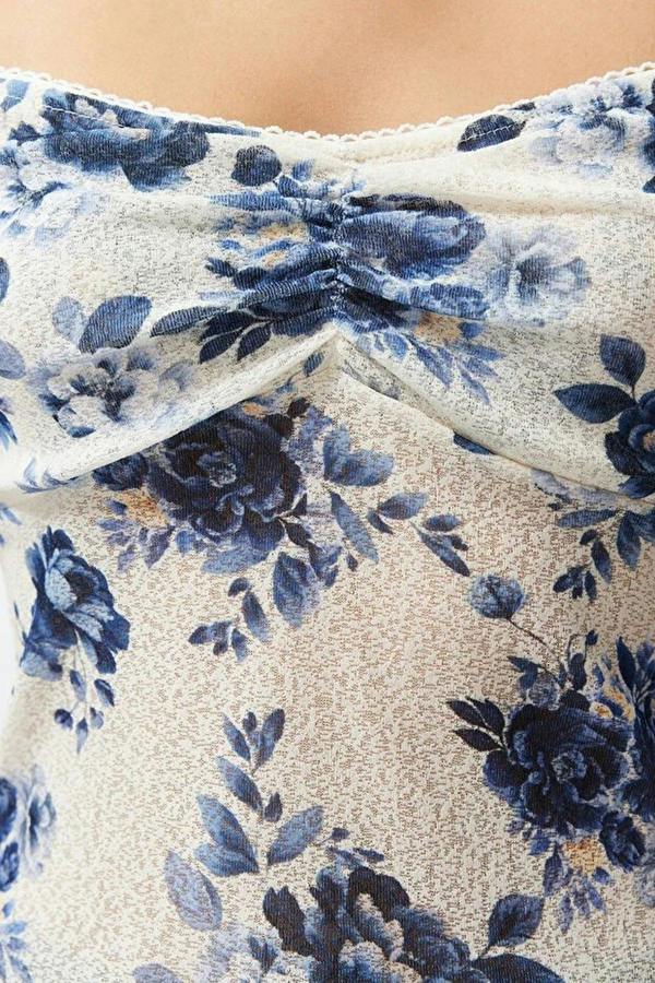 WOVCOR Floral Print Strappy Knitted Blouse