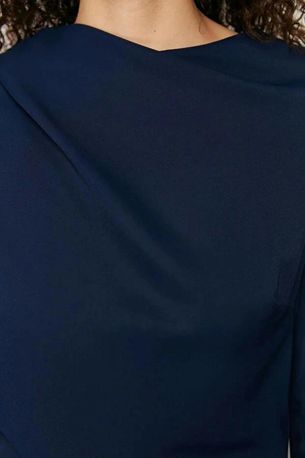 WOVCOR Draped Long Sleeve Maxi Dress with Asymmetric Detail
