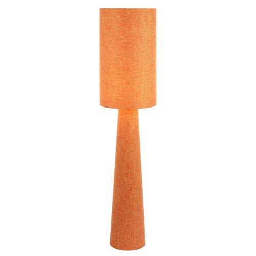 Happy Homewares Modern Dusty Orange Linen Fabric Floor Lamp with Drum Shade and Base