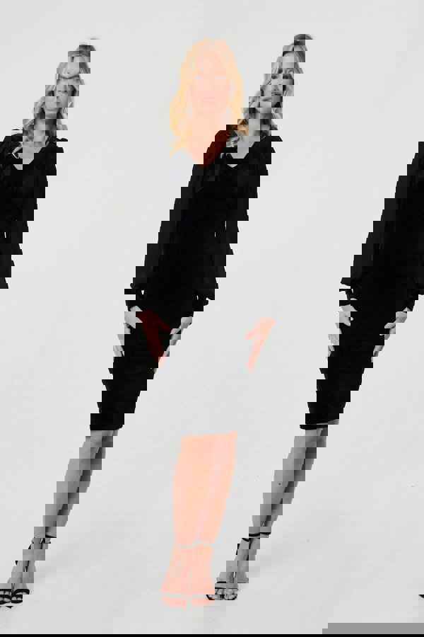 Black | Long Balloon Sleeve Knee Length Dress
