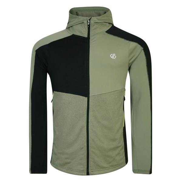 Dare 2B Mens Assimilate Core Stretch Hooded Midlayer - Oil Green/Green Algae/Black - 