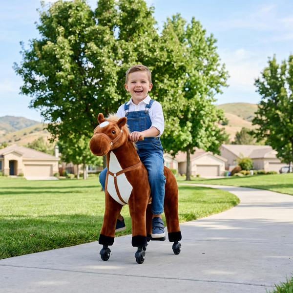 HOMCOM Child Mechanical Walking Ride on Horse Toy Plush Walk Pony Sound
