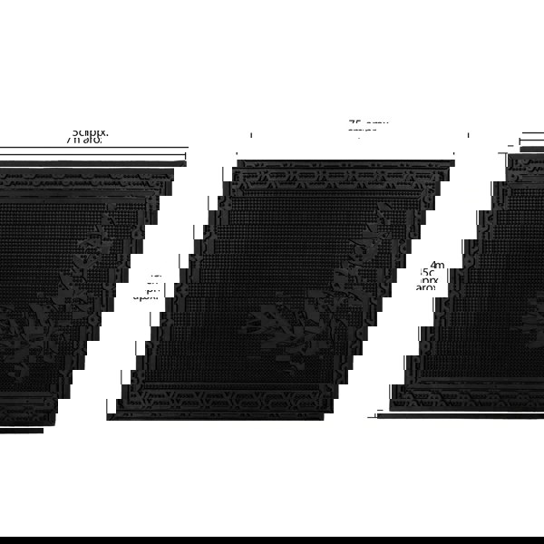 JVL Foliage Rubber Scraper Doormat and Patio Mat, Black
