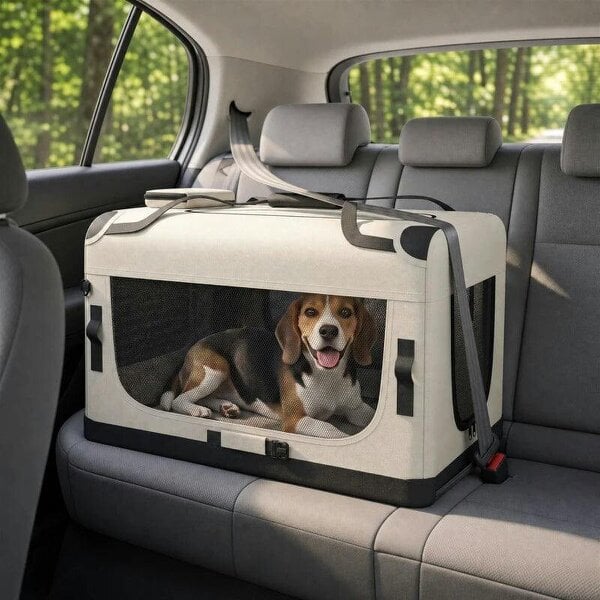 Pet Carrier Bag, Soft-Sided Dog Carrier with Security Buckle Strap, Washable Cushion and Folded Bowl, Light Grey