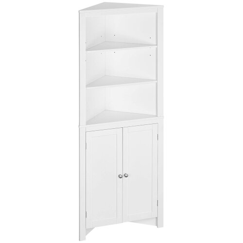 Wyld Haus Dotre Corner Bathroom Storage Cabinet With Cupboard And 3 Tier Shelves White
