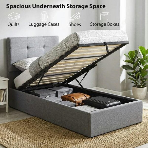 3ft Single Ottoman Bed with Gas Lift Storage - Grey