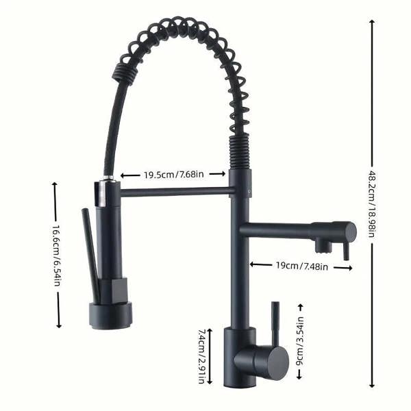 Dyzi Black Dual-Function Kitchen Mixer Tap Pull Down Spray Head