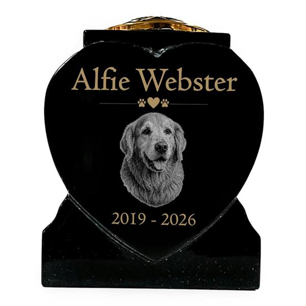 Memorials Direct Dog Memorial Granite Heart-Shaped Photo Vase