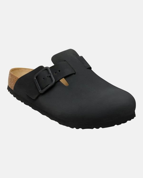Birkenstock Boston Wire Buckle Nubuck Leather Womens Clogs - Black | CHO | Designer Womens Clogs
