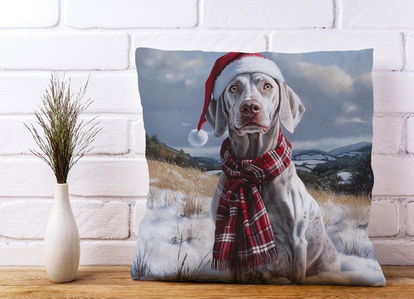 Warren Reed Snowy Christmas Weimarana Cushion