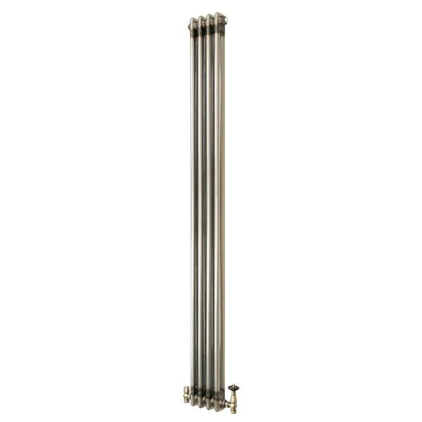 Traditional 2 Column Radiator & Valves - 1800 x 200mm - Raw Metal