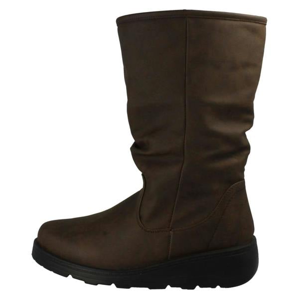 Spot On Ladies Spot On Fur Lined Zip Up Wide Fit Wedge Heel Mid Calf Boots F4466