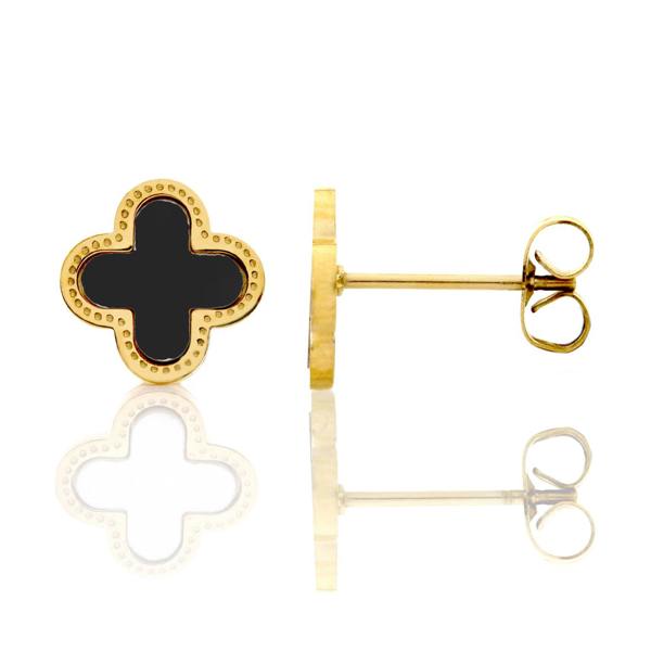 Say It With Clover Earrings - Stainless Steel (Gold & Black)