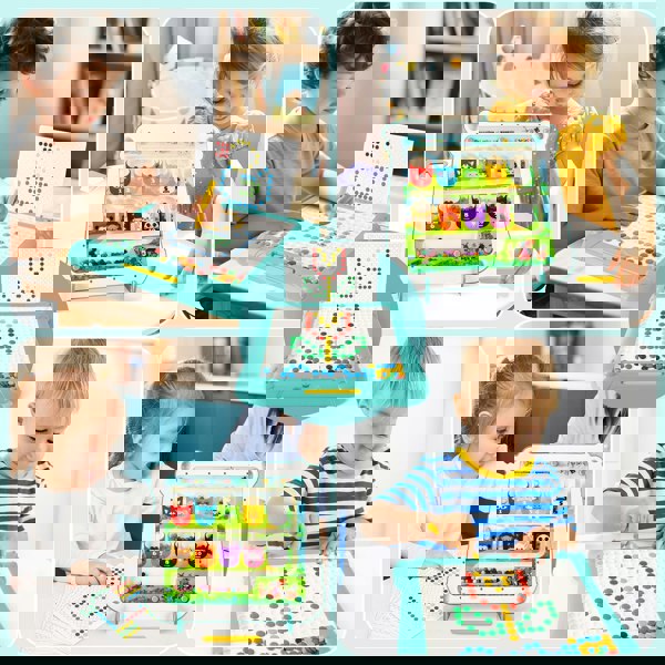 deAO Toys 2-in-1 Maze & Drawing Board for Kids – STEM Montessori Toy with 10 Double-Sided Pattern Cards for Early Learning and Fine Motor Skills