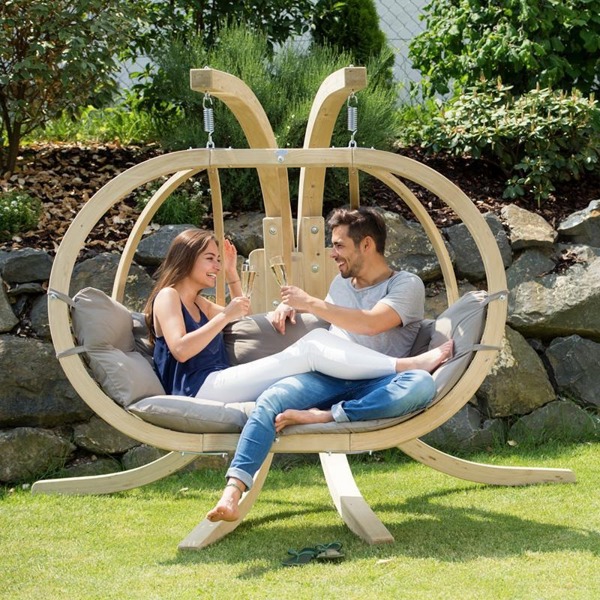 Amazonas Globo Royal Double Hanging Egg Chair & Stand Set - Taupe