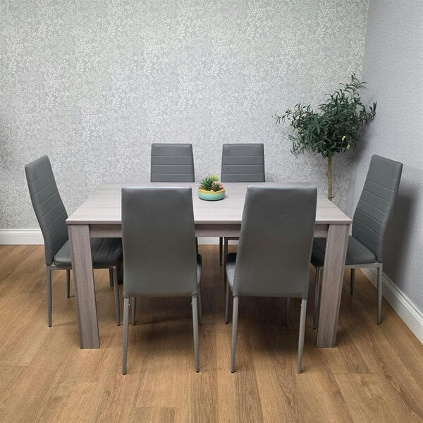Kosy Koala Modern Dining Table Set With 6 Grey Faux Leather Chairs Dining Room Furniture