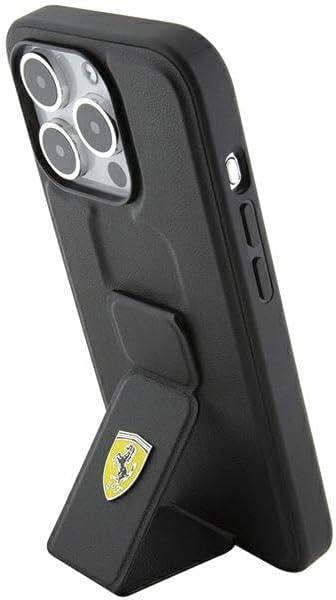 Ferrari Hard Case Grip Stand with Metal Logo for iphone 15 Pro 6.1" Black - FEHCP15XGSPSIK