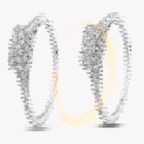 T. H. Baker 9ct Two Colour Gold 0.50ct Diamond Oblong Cluster Shouldered Ring TH012556R