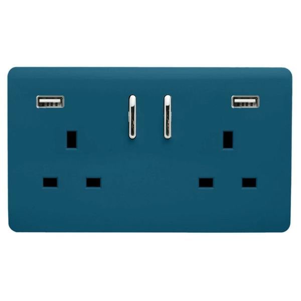 Trendi Switch 2 Gang USB 3100mA Plug Socket in Midnight Blue