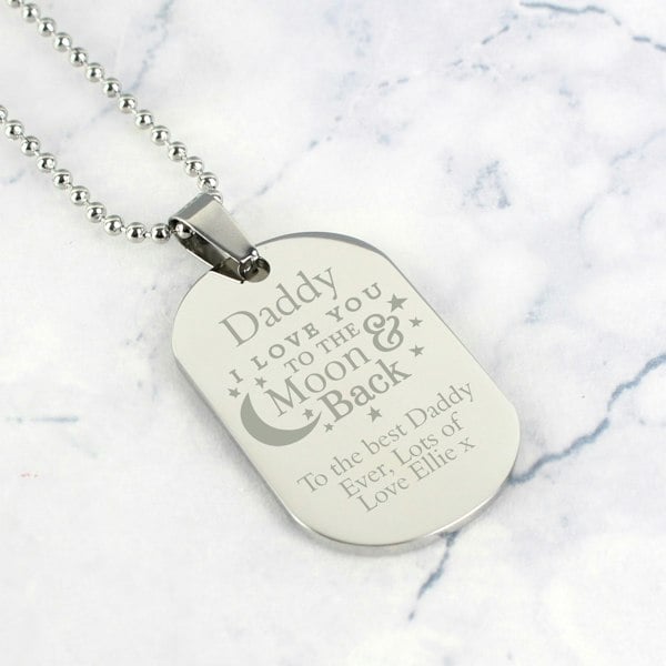 Personalised Memento Company Personalised 'To The Moon & Back...' Stainless Steel Dog Tag Necklace