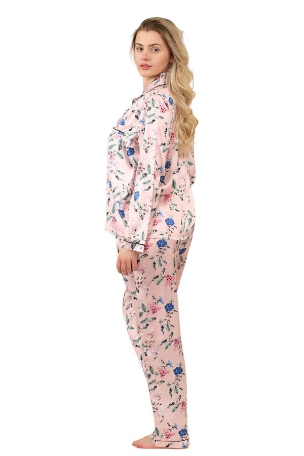 Luxury Satin Floral Pyjama Set – Long Sleeve, Button-Up & Pockets
